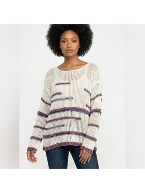 FRANCO D Wool Mohair Acrylic Blend Open Knit Long Sleeve Sweater US Sz L